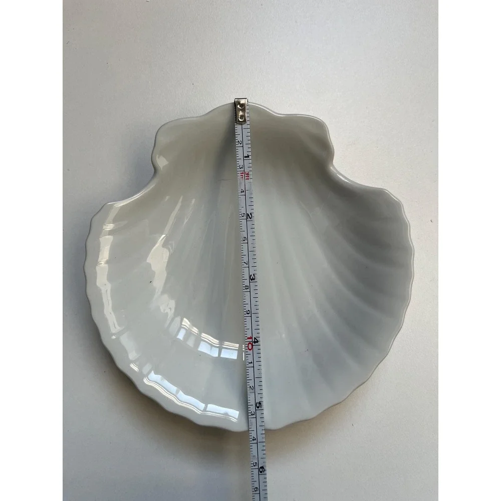 Set of 4 Clam scallop shell porcelain dishes Coastal
